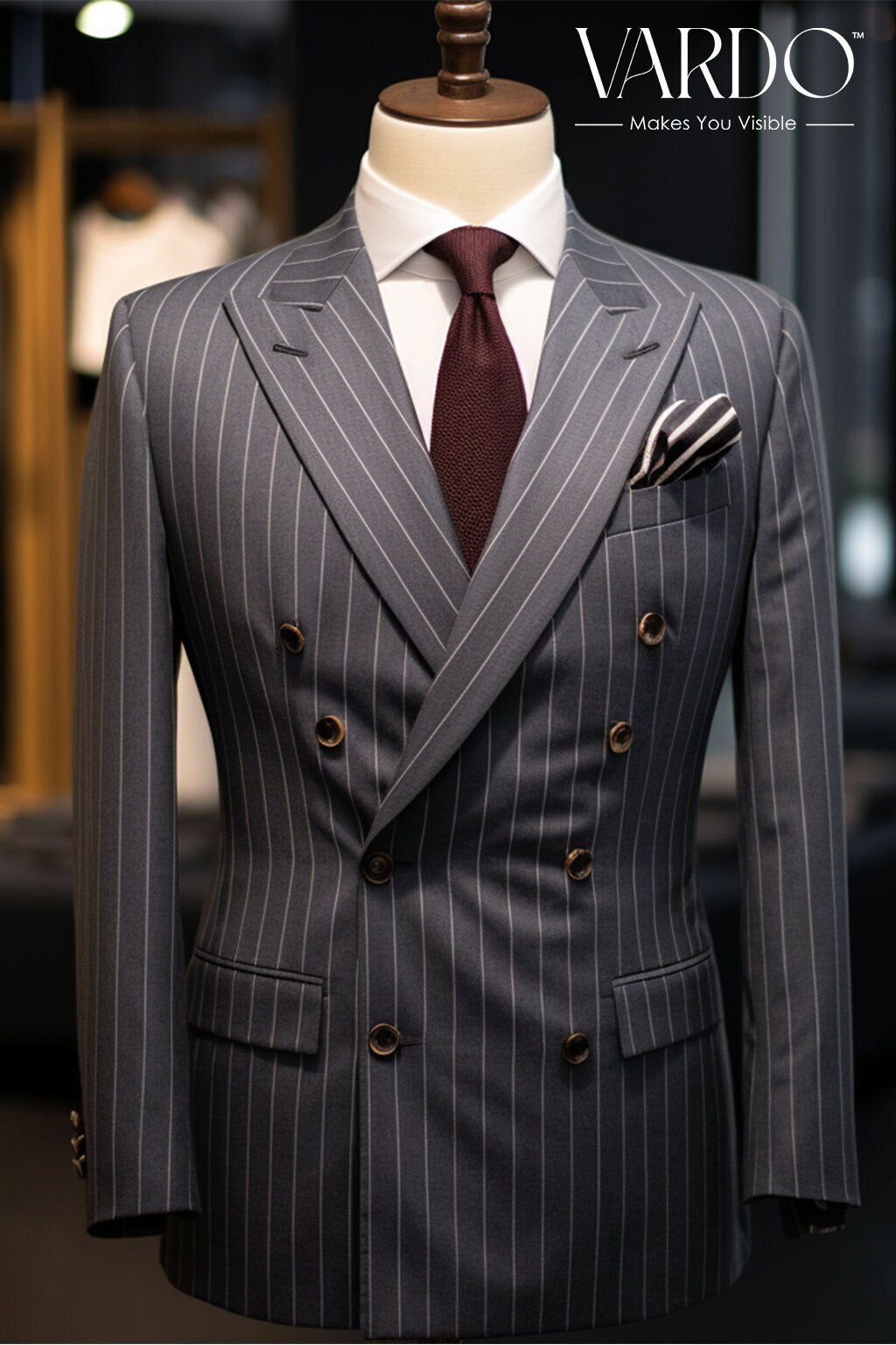 Men's Dark Grey Stripe Double-breasted Suit – Modern Executive Fit