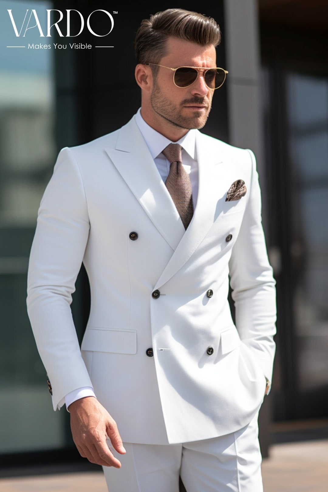 Premium White Double Breasted Suit for Men Classic Wedding Attire ...