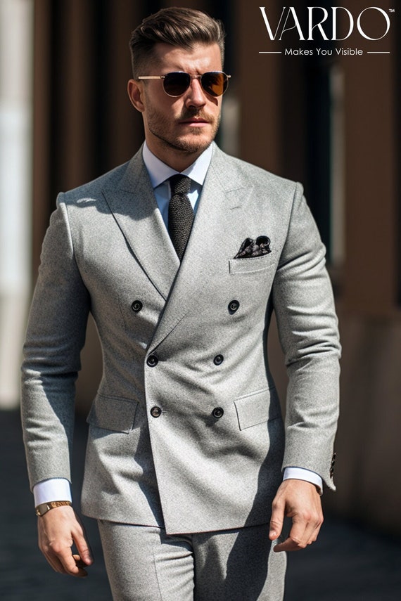 Double breasted light store grey suit