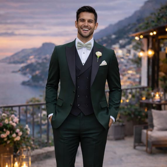 what color tux goes with emerald green dress Tuxedo Suit, Black Lapel Vest, Slim Fit Groom Wedding Lilac (Lavender)