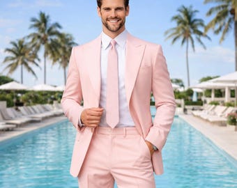 Blush Pink Terry Rayon Herren Maßanzug, Hochzeit im Sommer
