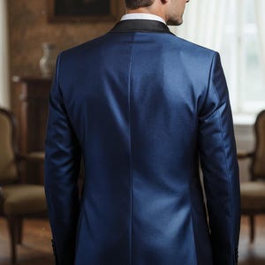 Men’s Royal Blue 3-Piece Tuxedo Suit with Black Satin Lapel – Formal Wedding Wear image 2
