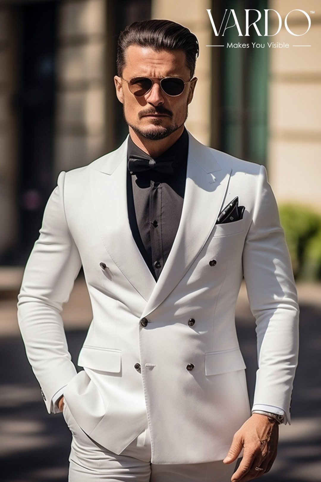Elegant Men's White Double Breasted Suit Classic Wedding Tuxedo