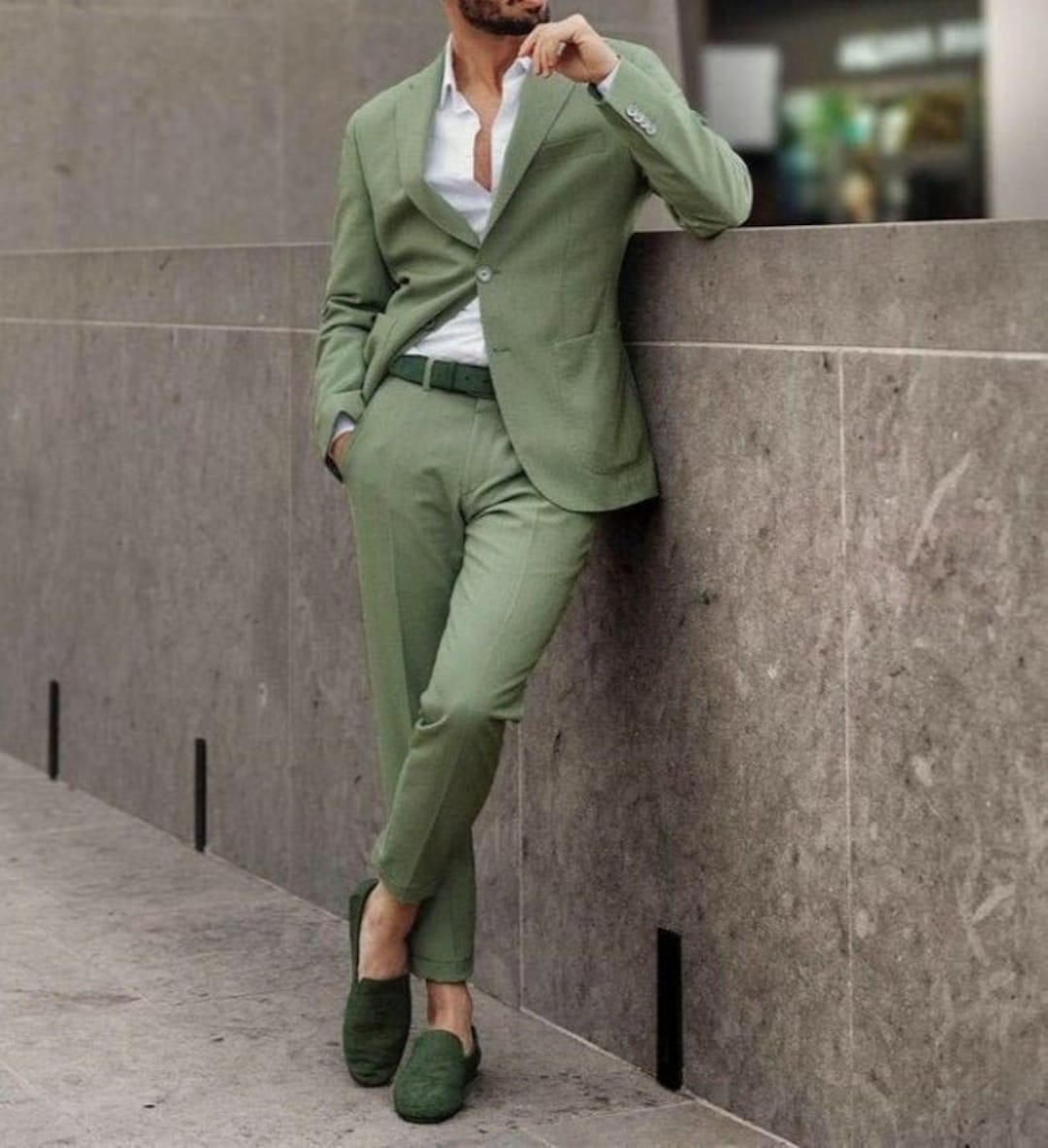 Light Green Suit Lite Colour Coat Pant Spring Autumn Fashion Men's