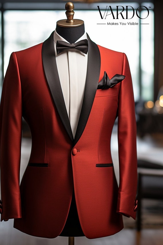 Traje de esmoquin rojo clasico de dos piezas para hombre ropa formal elegante para hombre corte a medida tienda The Rising Sun Vardo Etsy Espana