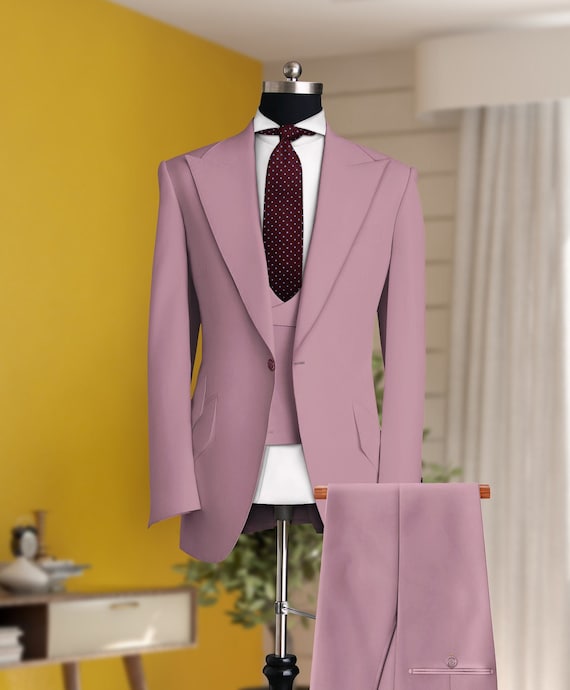 Men’s Dusty Rose 3 Piece Custom Suit – Tailored Slim Fit Wedding and Formal Wear