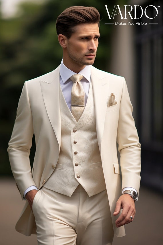 Premium Ivory Cream Tuxedo Suit for Men Elegant Formalwear