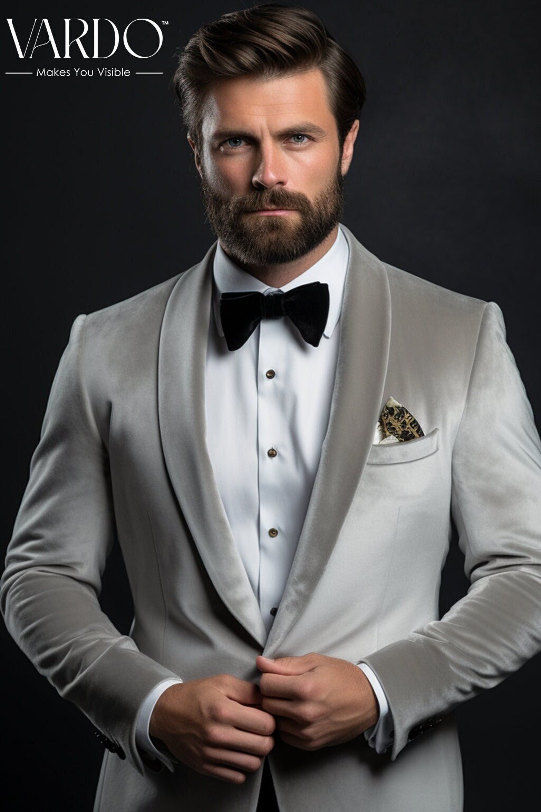 Elegant Light Grey Velvet Tuxedo Jacket for Men Dapper Formal Wear, the