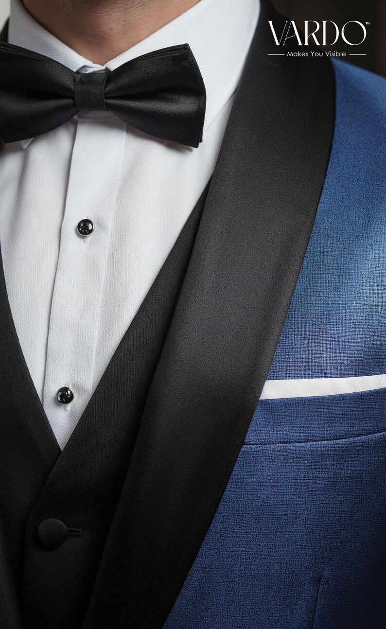 Men’s Royal Blue 3-Piece Tuxedo Suit with Black Satin Lapel – Formal Wedding Wear image 5