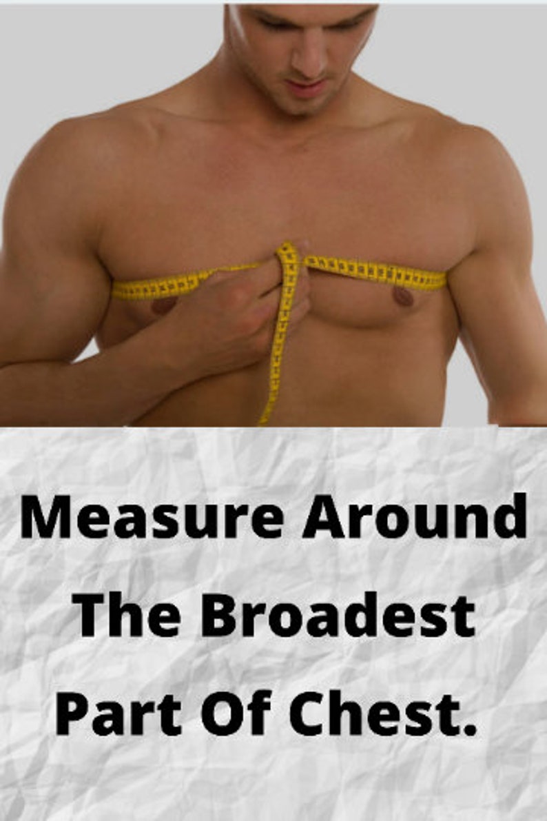 May include: A man is measuring the broadest part of his chest with a yellow measuring tape.  Measure Around The Broadest Part Of Chest.