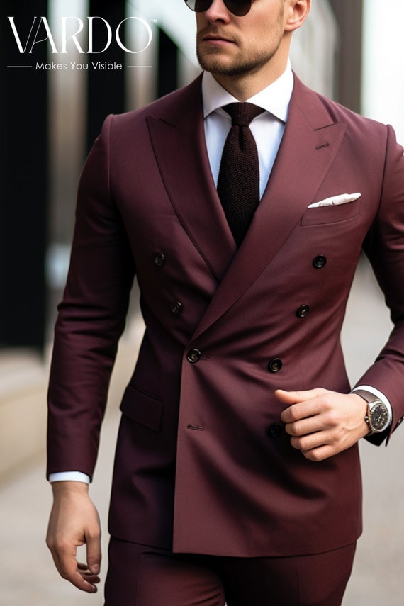 Men's Luxe Burgundy Double-breasted Suit - Dapper Men's Luxe Burgundy Double-breasted Suit - Dapper