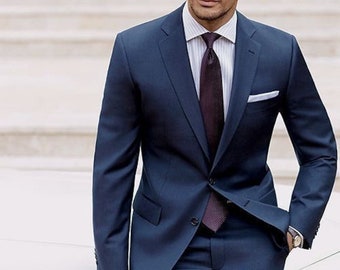 Navy Blue Men’s Two-Piece Suit for Weddings and Evening Events