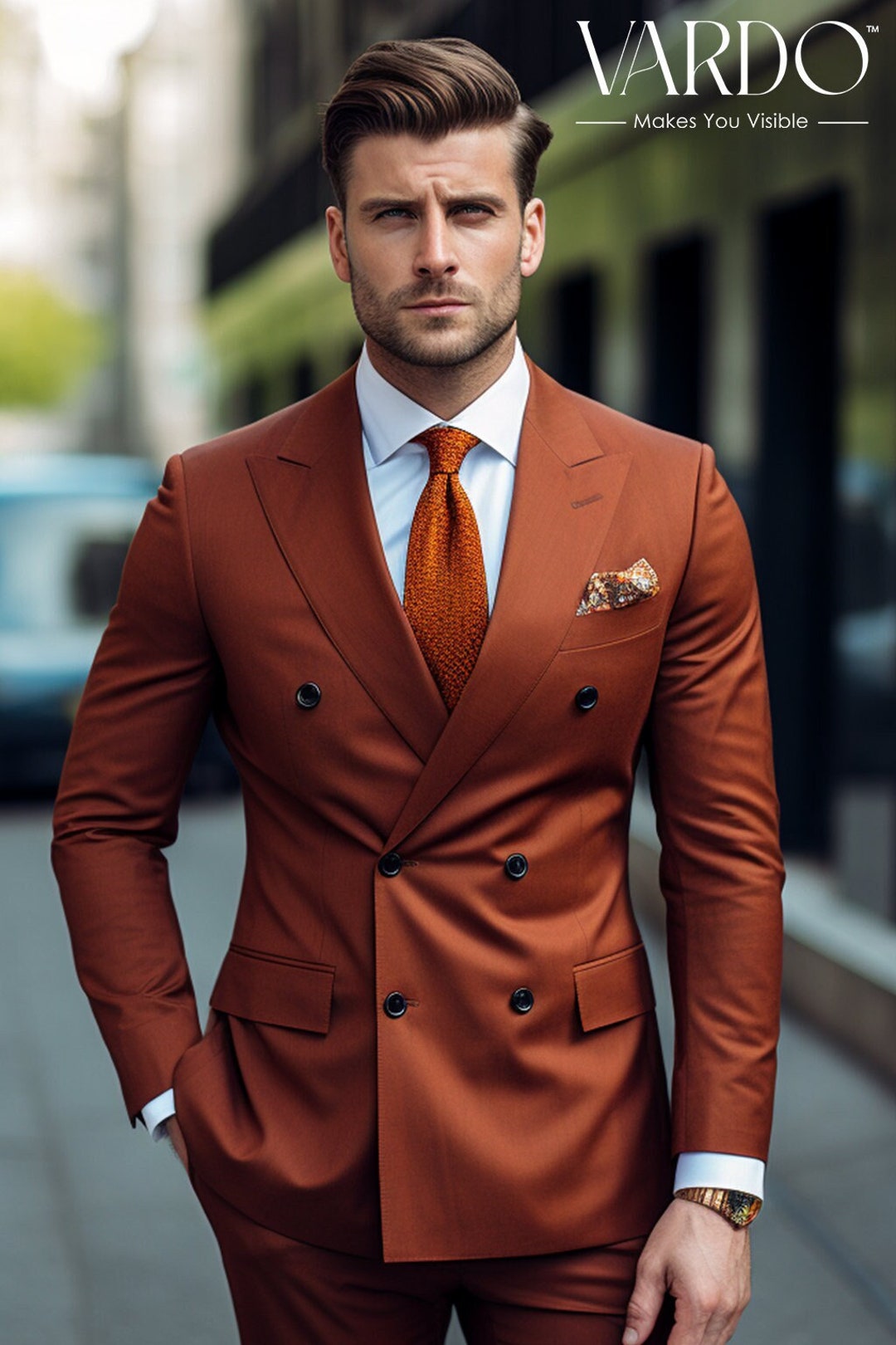 Classic Rust Double Breasted Suit for Men Stylish Suit Tailored Fit ...