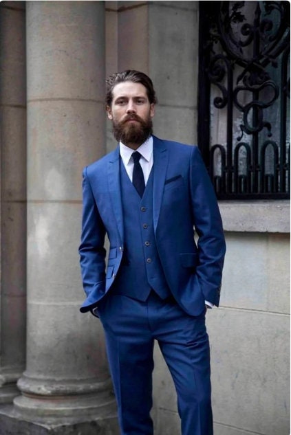 Blue Three Piece Tuxedo Wedding Suits for Men Bespoke - Etsy