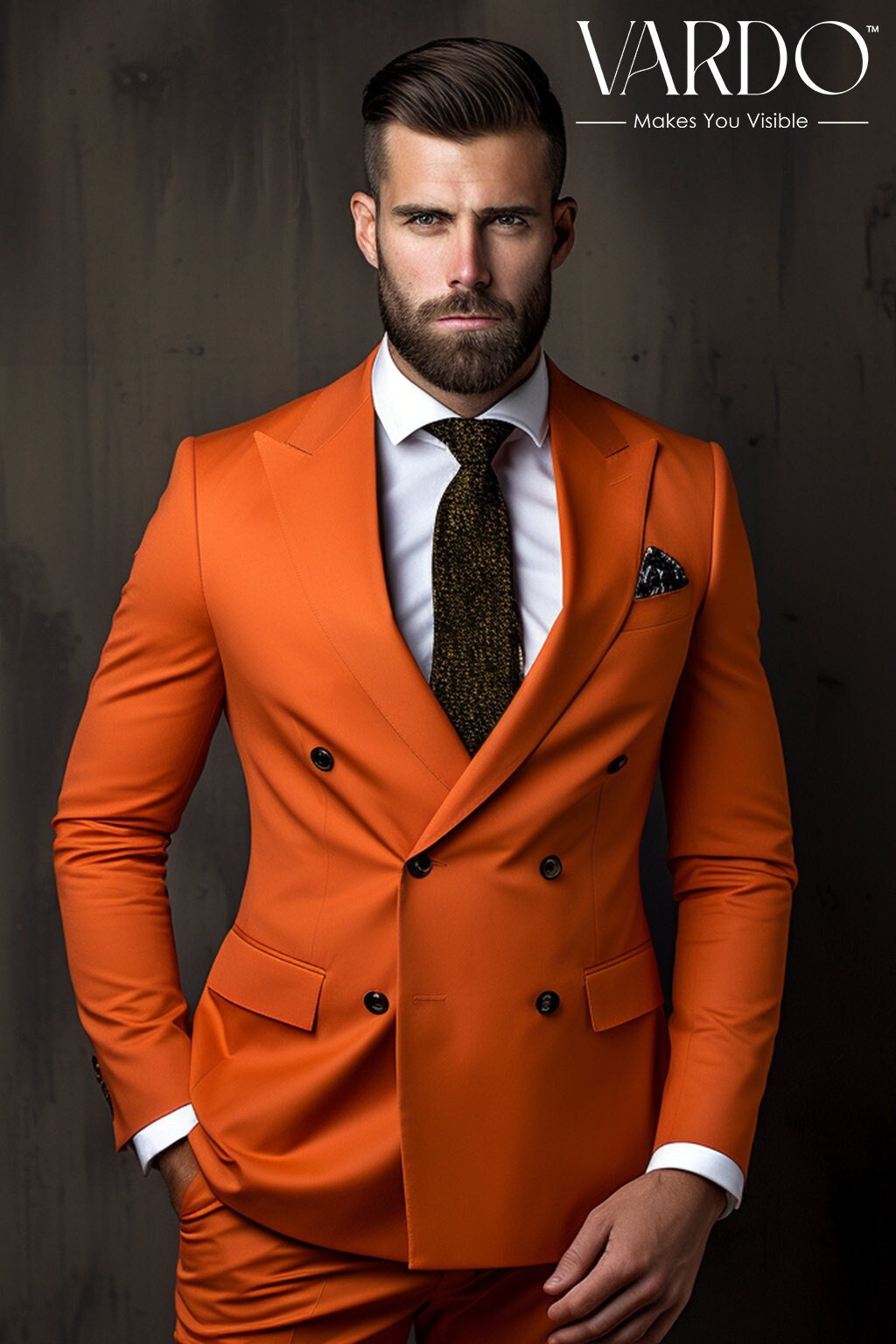Stylish Men's Orange Double Breasted Suit - Tailored Fit