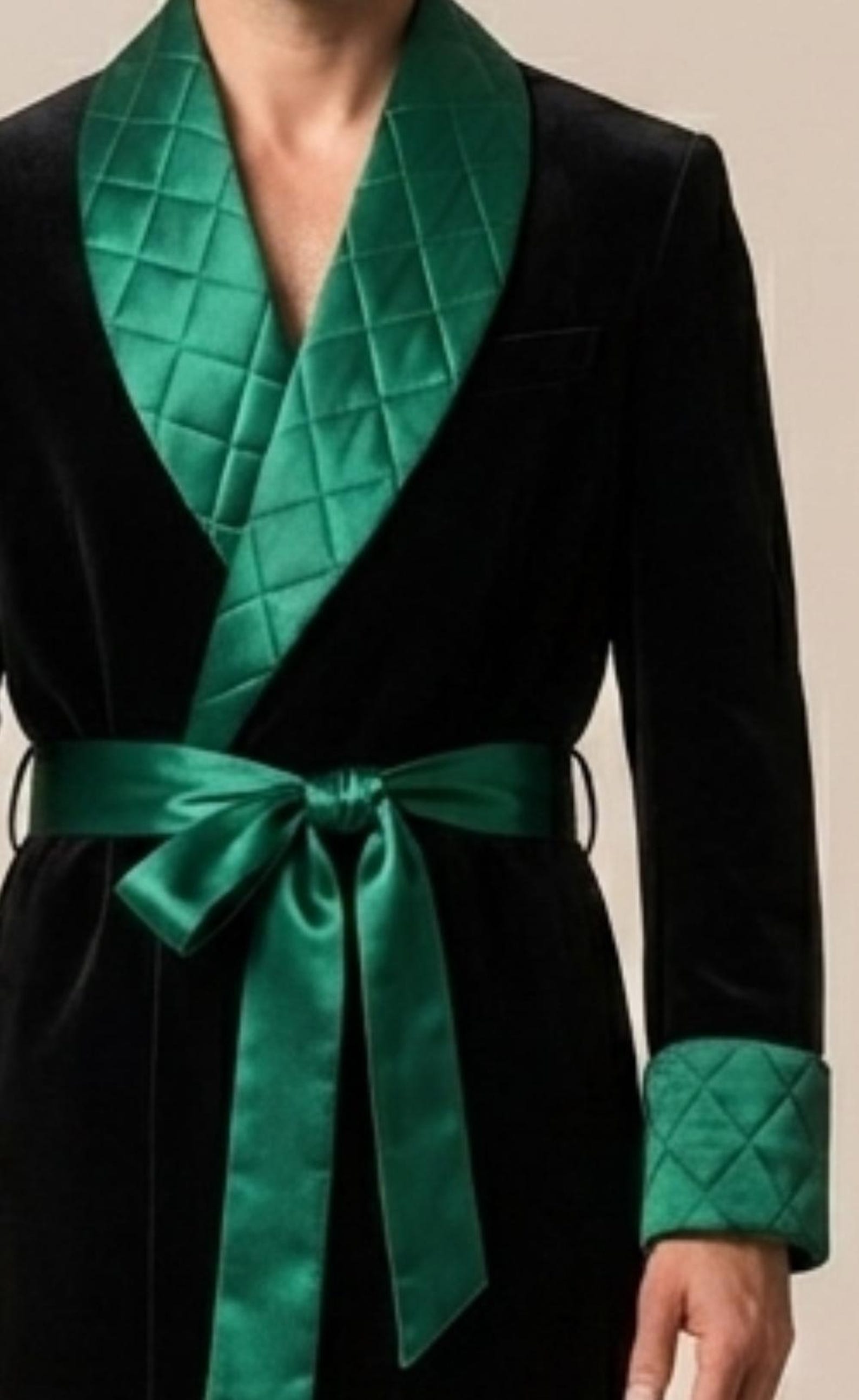 Men's Smoking Robe Men’s Black Velvet Smoking Robe With Emerald Green Satin Trim - Etsy