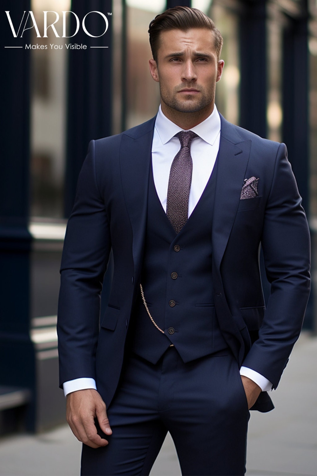 Elegant Men's Navy Blue Three Piece Suit for Every Occasion Tailored ...