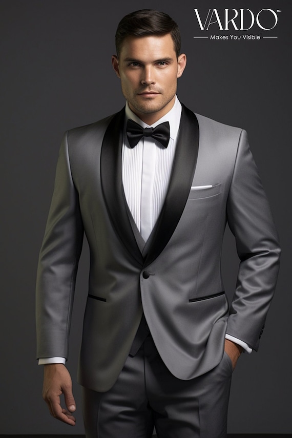 Traje de esmoquin gris elegante para hombre ropa formal clasica para ocasiones especiales traje a medida tienda The Rising Sun Vardo Etsy Espana