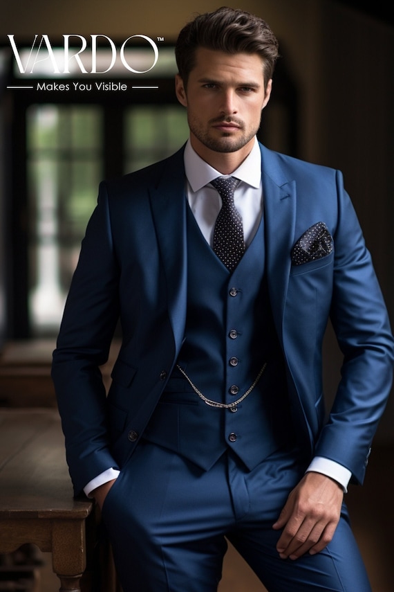 Men's Tailored Navy Blue 3-piece Suit Essential Business and Formal Wear  for the Modern Gentleman, the Rising Sun Store, Vardo 