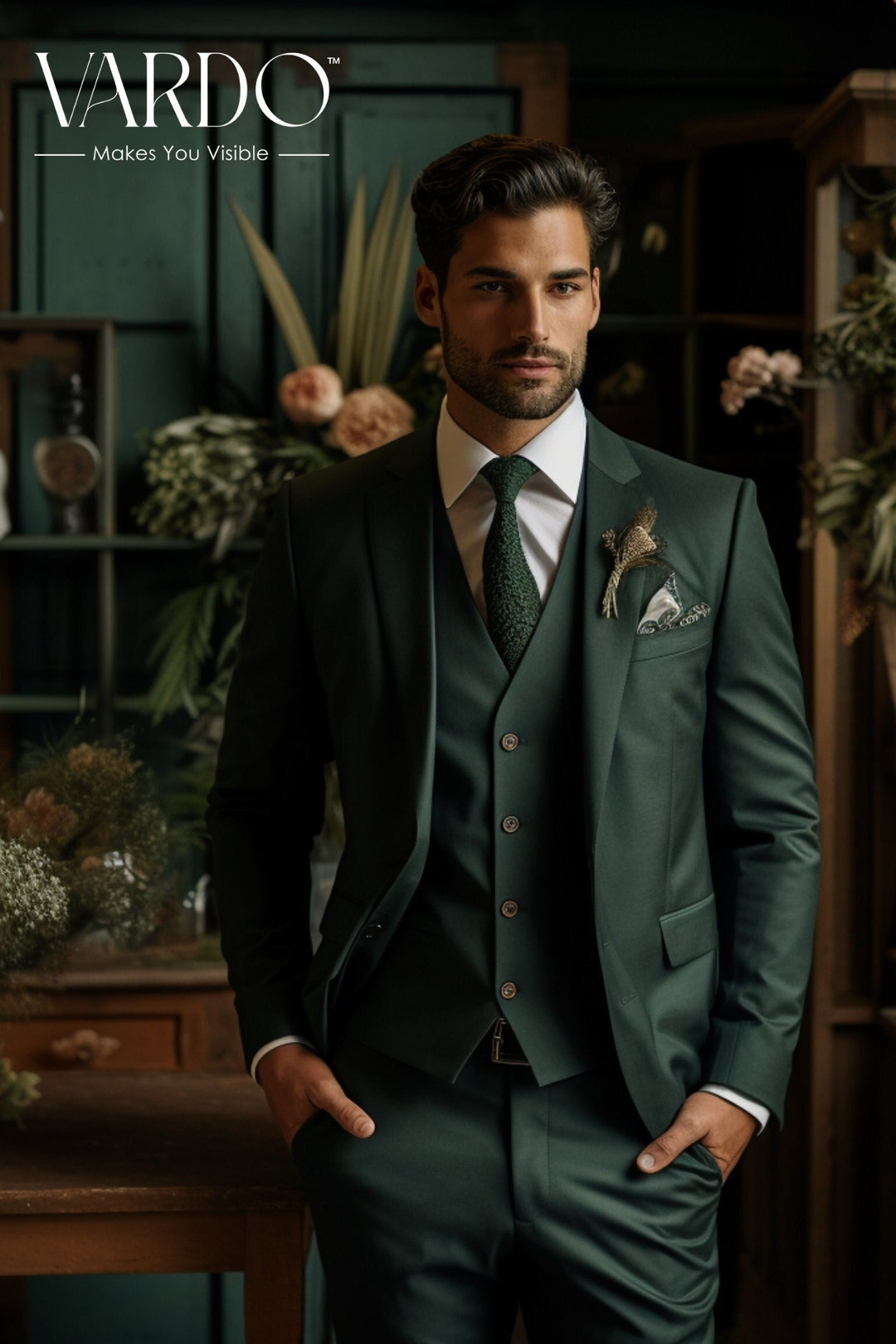 Men's Dark Emerald Green 3-piece Suit Luxe Tailored Elegance for Formal ...