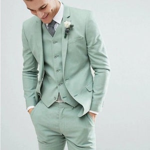 SAGE Green three piece tuxedo wedding suits for men - bespoke wedding suit - groomsmen suits