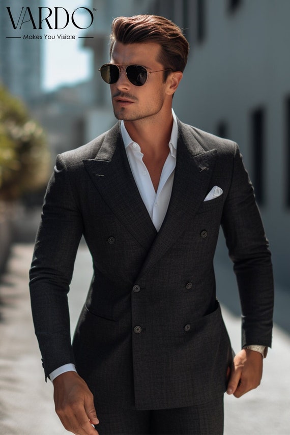 Linen double breasted suit best sale