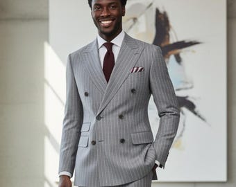Men’s Light Grey Pinstripe Double Breasted Suit for Office and Events