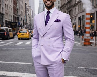 Men’s Light Lavender Double Breasted Suit – Luxury Tailored Formal Wedding & Fashion Suit