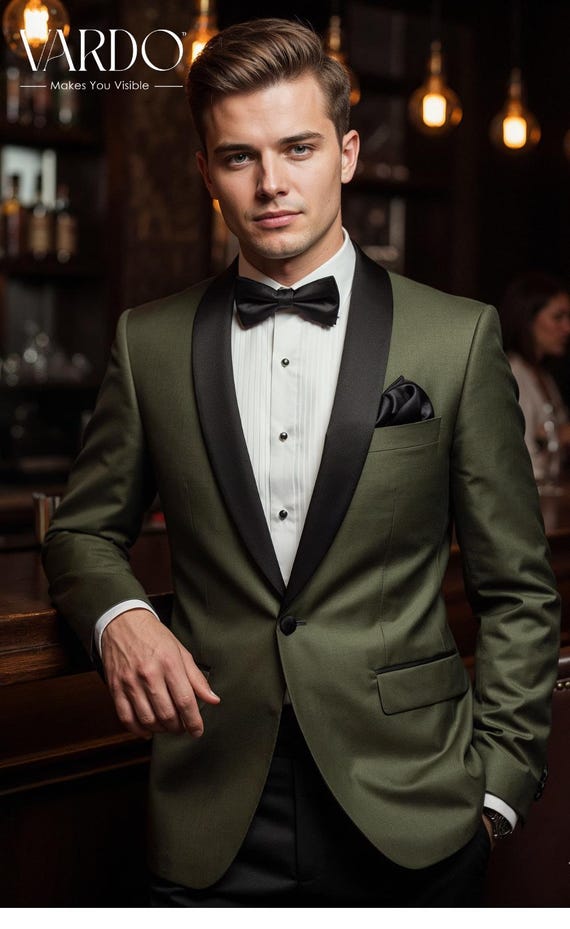 Olive Green Men’s Tuxedo Suit – Slim Fit Wedding Dinner Jacket Formal Suit