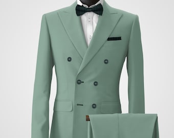 メンズ セージグリーン ダブルブレストスーツ – モダンパステルカラー