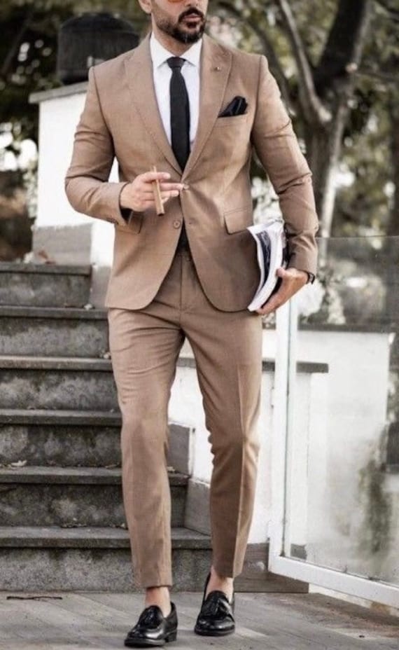 SUITS FOR MEN, Golden Beige, Men Suit 2 Piece, Slim Fit Suits, Two