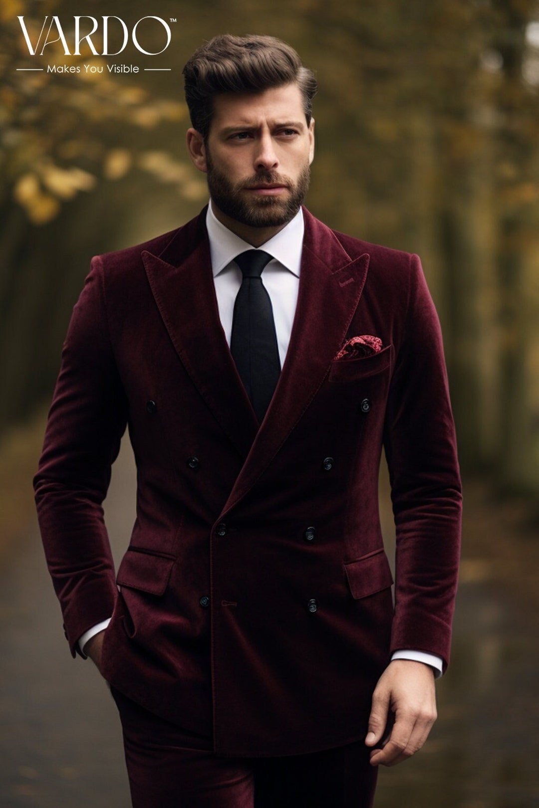 Men's Maroon Double Breasted Suit Peak Lapel main image 1
