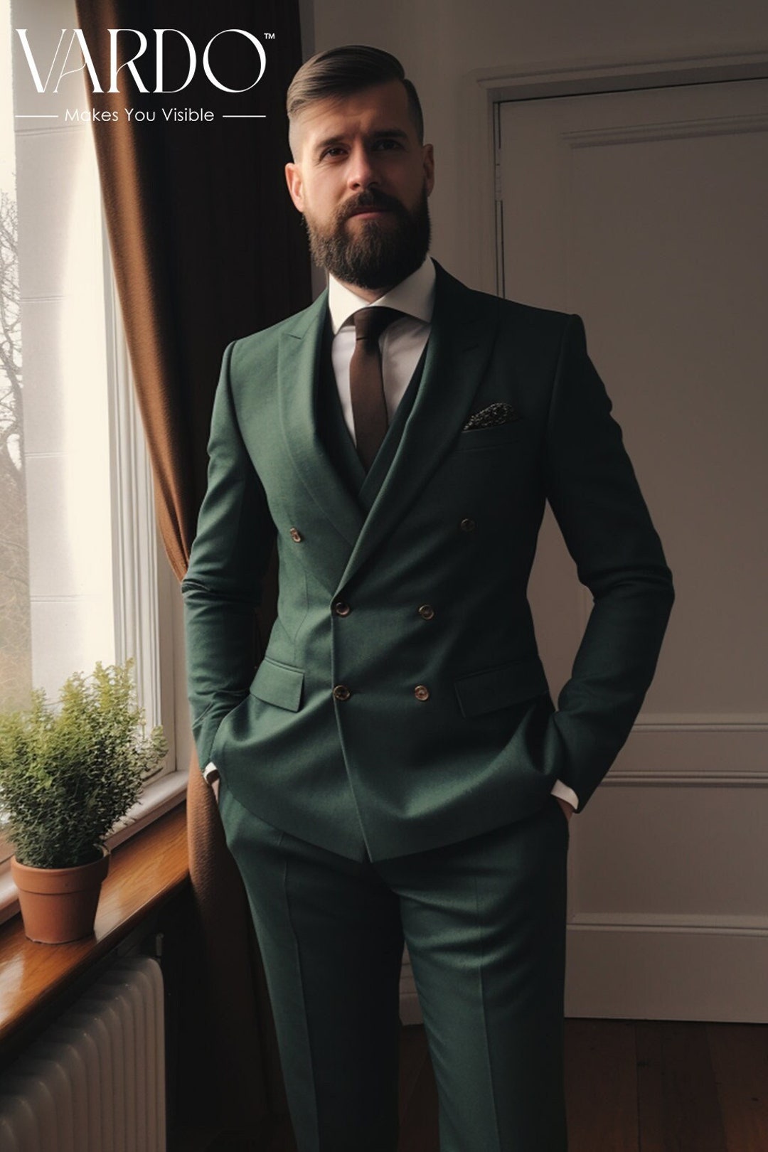 スーツ ADAMSON HOMME Double Breasted Suit Green Elegant Forest Green Double Breasted Suit for Men -tailored