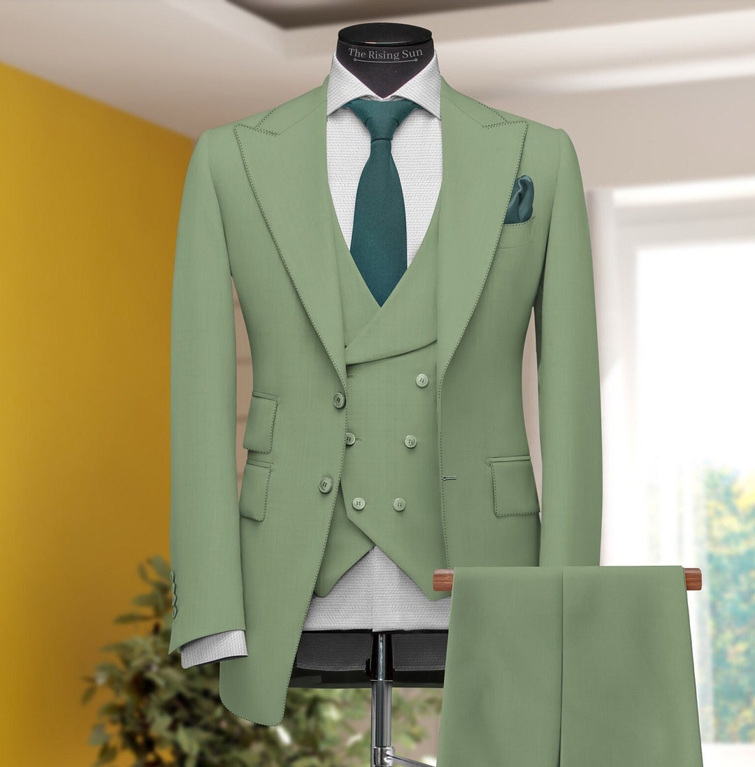 Men Suits, Suits for Men Mint Green Three Piece Wedding Suit, Formal Fashion Slim Fit Suit Prom