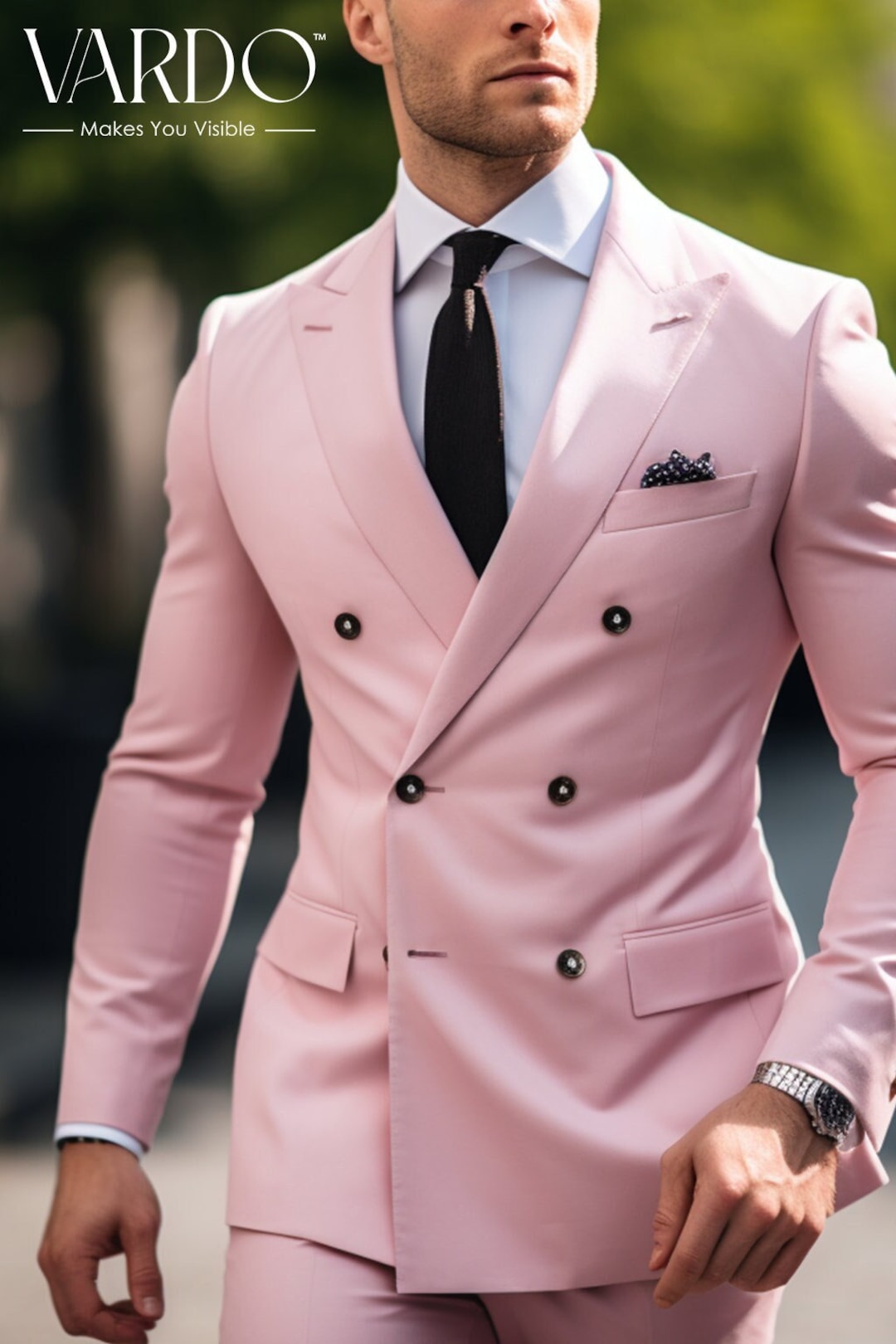 Elegant Light Pink Double Breasted Suit for Men Premium Men's Wedding