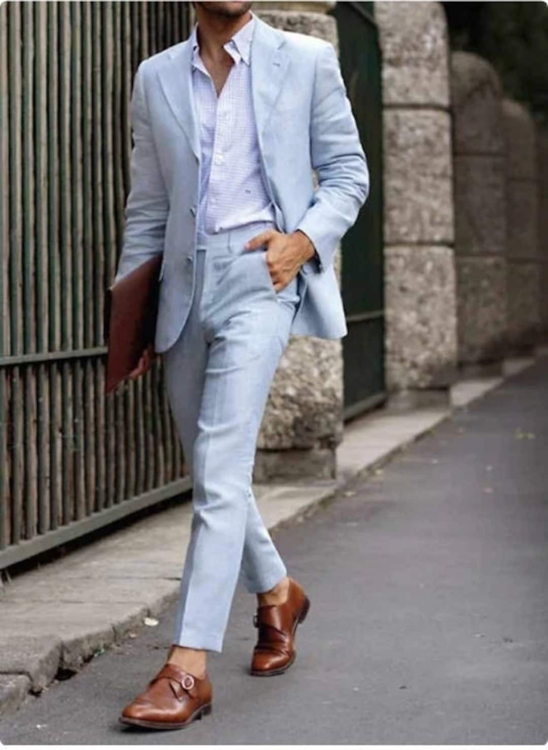 Mens Linen Suit SKY BLUE Linen Two Piece Tuxedo Wedding Suits Etsy