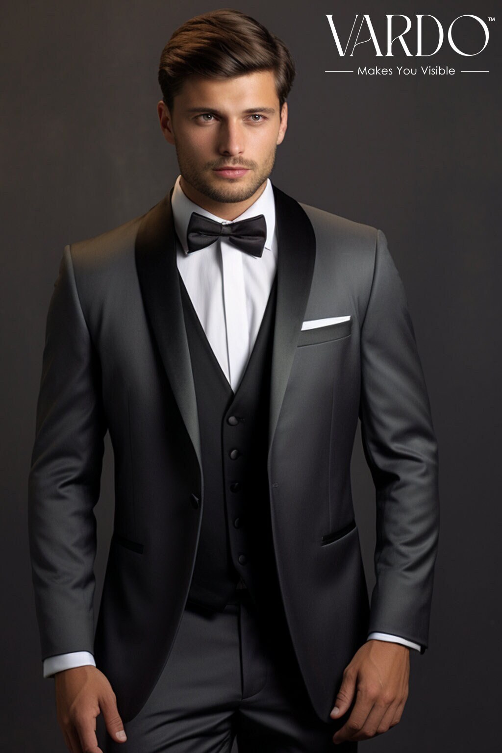 Dark grey tuxedo suit clearance
