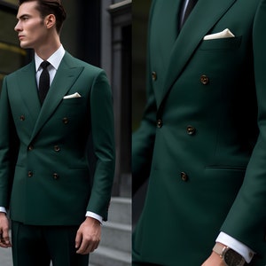 Handmade Dark Green Double Breasted Suit for Men - Slim Fit, Custom Made, High Quality - The Rising Sun Store