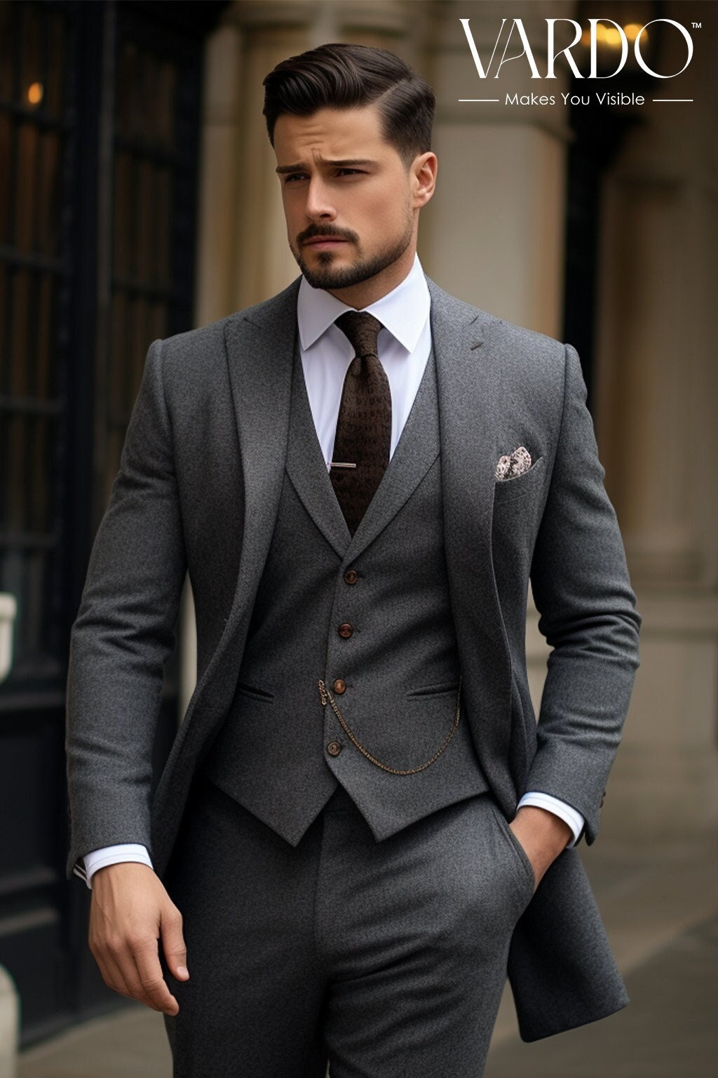 Dark Grey Tweed Three piece Suit for Men Tailored Fit the Rising Sun Store Vardo Etsy UK