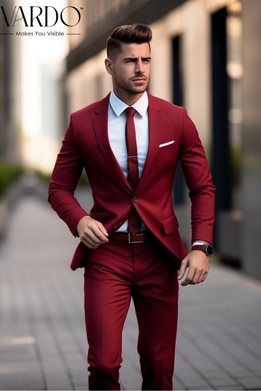 Stylish Men's Red Two Piece Suit Classic Fit, Premium Quality Tailored