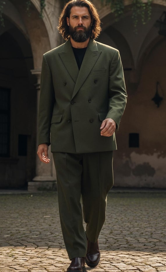 Oversized Khaki Green Suit | Men's Double Breasted Formal Wear - Etsy