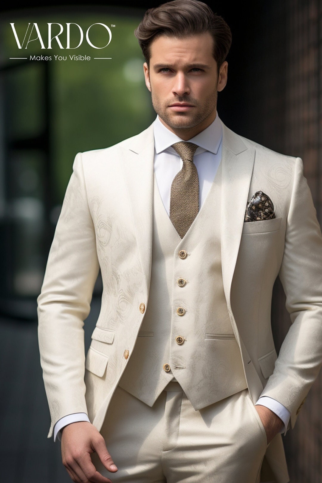 Men s Cream 3 piece Suit Luxurious Tailored Fit Versatile Wedding Business Attire the Rising Sun Store Vardo Etsy