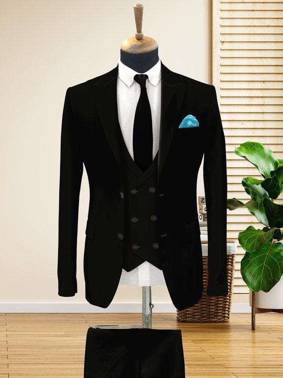 Men’s Black 3 Piece Suit – Classic Slim Fit Wedding and Business Formal Wear