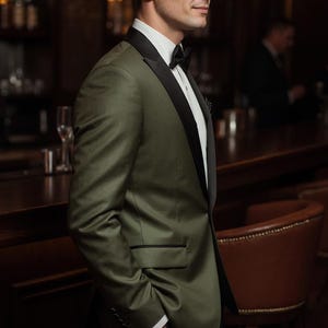 Olive Green Men’s Tuxedo Suit – Slim Fit Wedding Dinner Jacket Formal Suit image 5