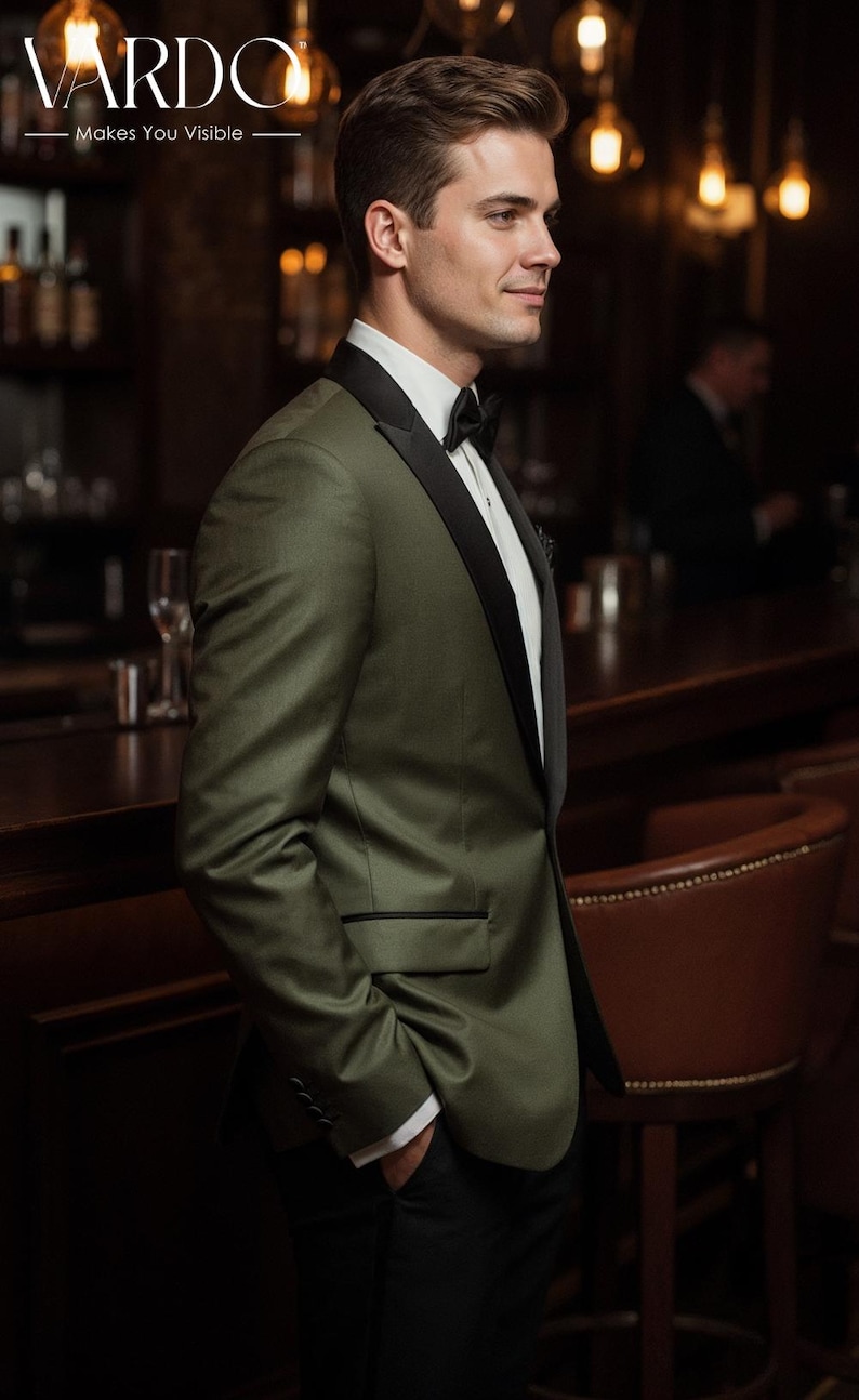 Olive Green Men’s Tuxedo Suit – Slim Fit Wedding Dinner Jacket Formal Suit image 5