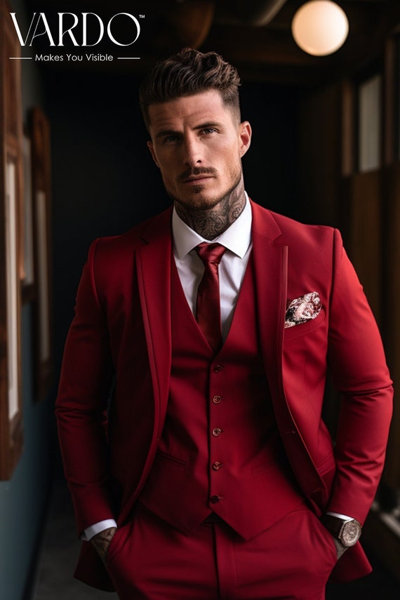Dapper Gentlemen s Red Three piece Suit for Special Occasions