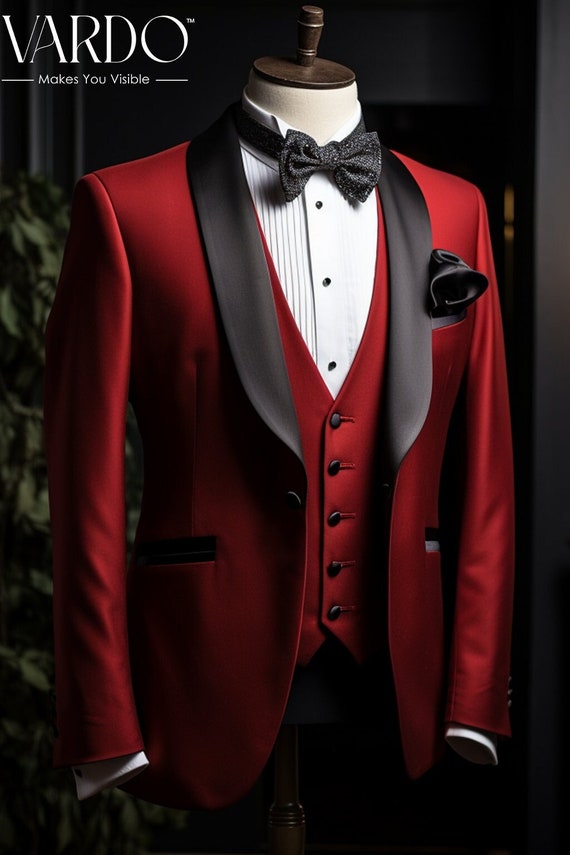 Stylish Men's Red Tuxedo Suit Formal Evening Wear, Wedding, Prom