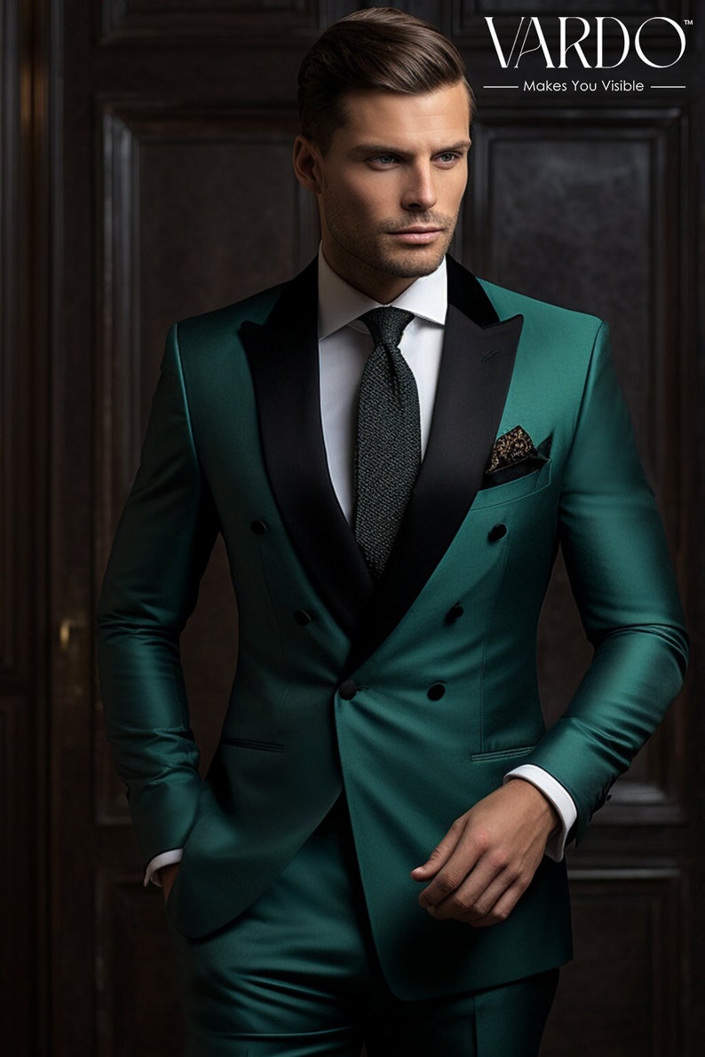 Rili25 - Emerald Green Double-Breasted Men’s Tuxedo Suit – Florence