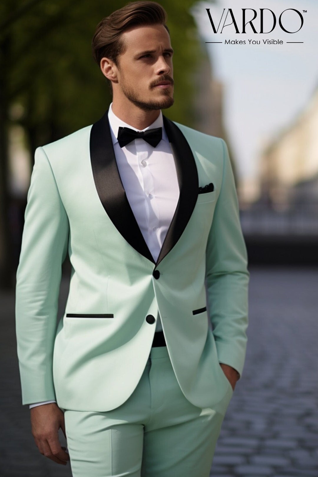 Elegant Mint Green Tuxedo Suit for Men Stylish Formal Wear Tailored