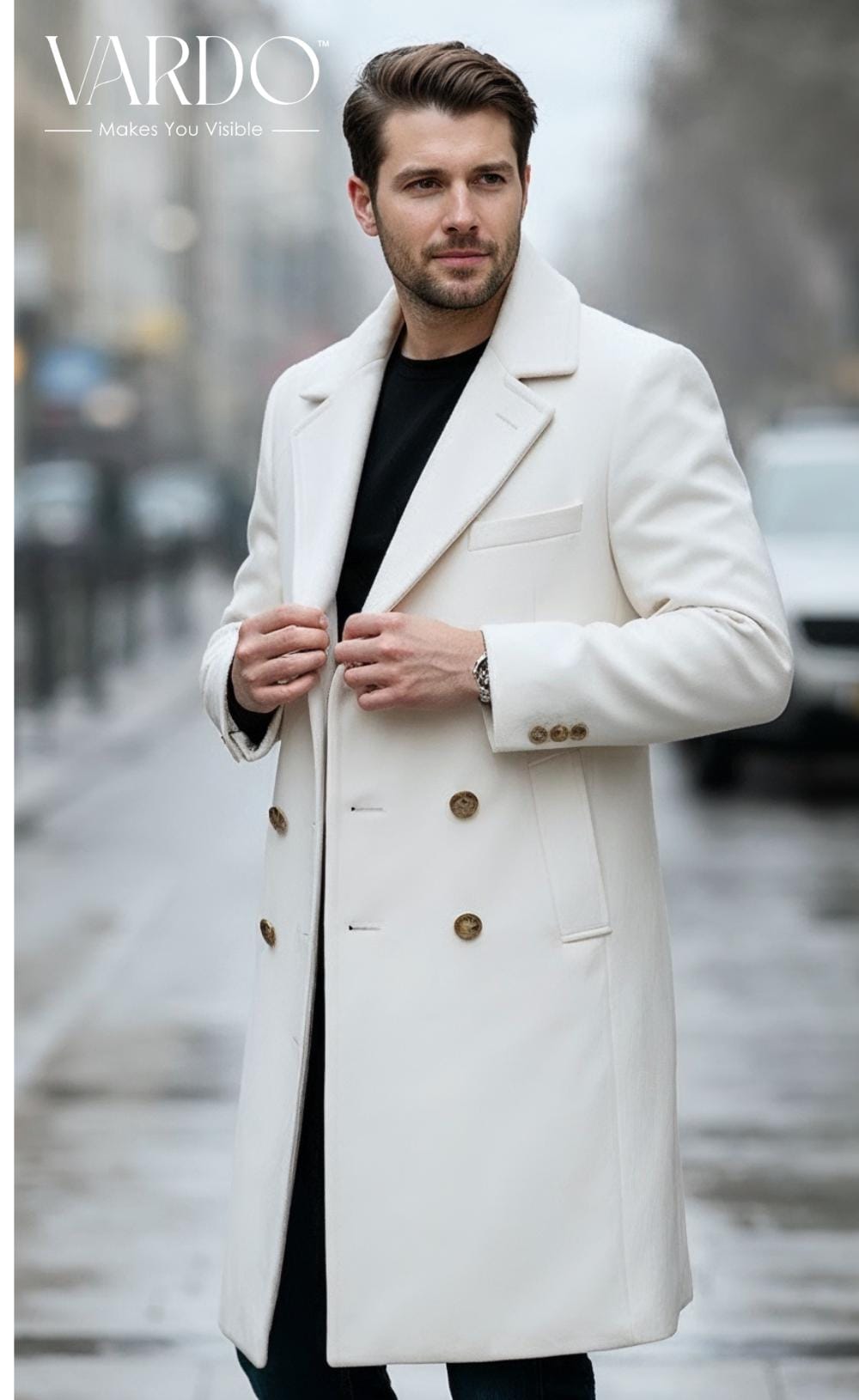 Men's White Wool Double-breasted Overcoat – the Rising Sun Store X